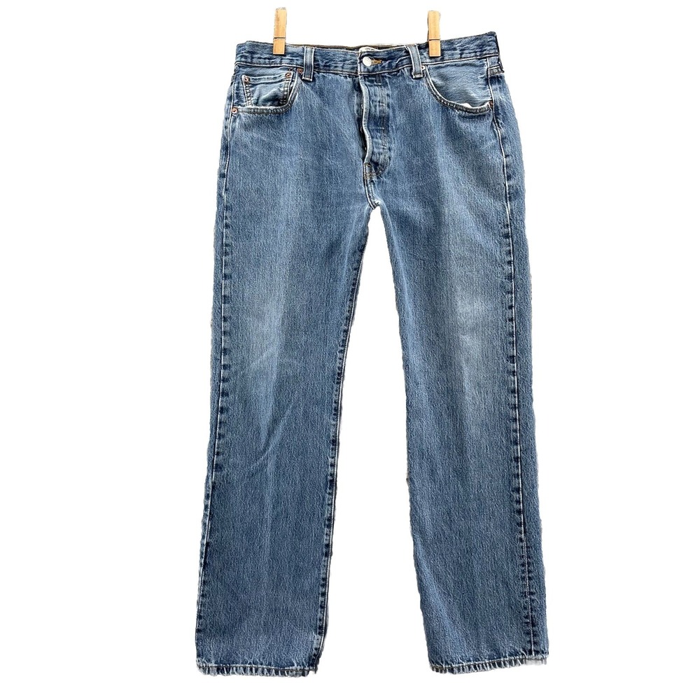 Levis 501 Jeans Mens 34x31* Blue Whisker Denim Button Fly Skate 90's Streetwear